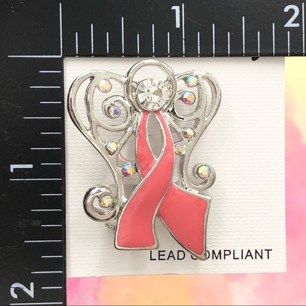 🌼 Pink Ribbon Breast Cancer Angel Brooch - Picture 4 of 4